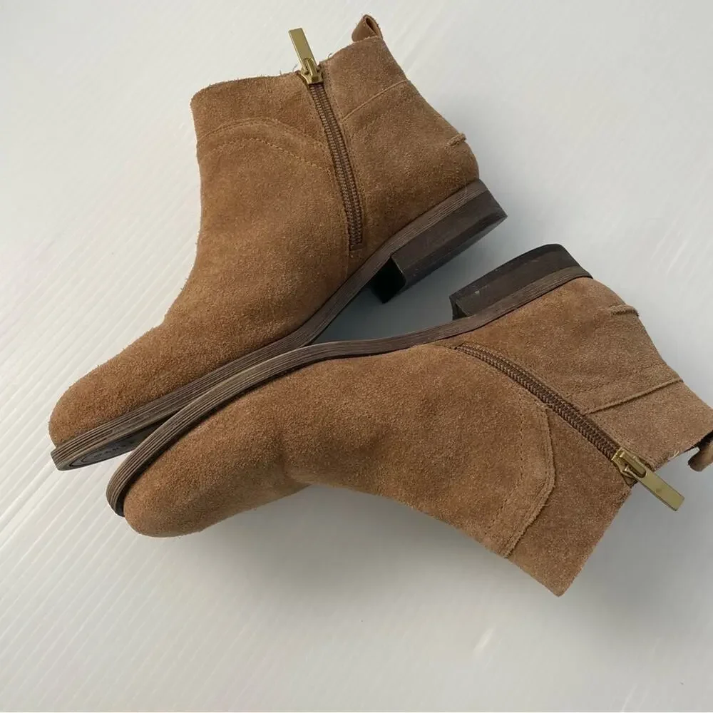 Franco Sarto Kelton brown suede studded booties size 7 size zip